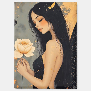 Aimant Fée gothique avec ailes blanches et rose