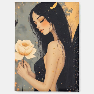 Aimant Fée gothique avec ailes blanches et rose  