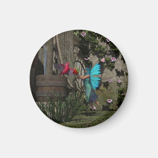Aimant Fée mignonne nourrissant un oiseau (Devant)