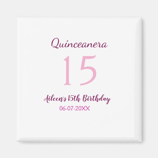 Aimant Fée rose 15e anniversaire simple moder quinceanera (Devant)