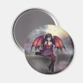Aimant Fée vampire Victoria avec chat, art d'Halloween (Recto/Verso)
