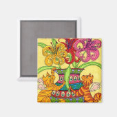 Aimant Fées de chats avec Vase ornée de lys (Recto/Verso)