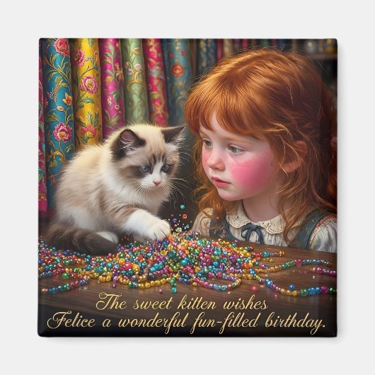 Aimant FELICE ~ JOYEUX ANNIVERSAIRE Kitten ~ (Devant)