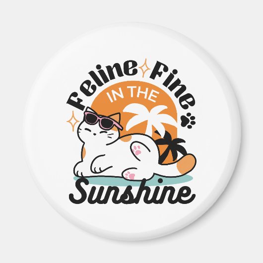 Aimant Feline fin au soleil - Chat Tropical relaxé (Devant)