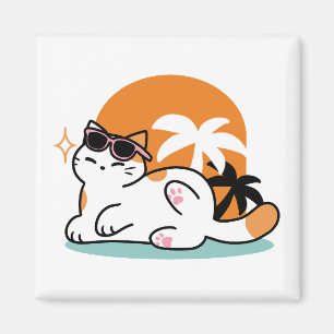 Aimant Feline fin au soleil - Chat Tropical relaxé