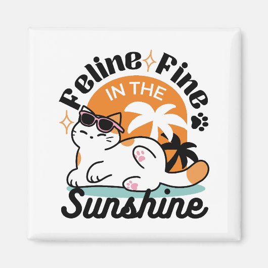 Aimant Feline fin au soleil - Chat Tropical relaxé (Devant)
