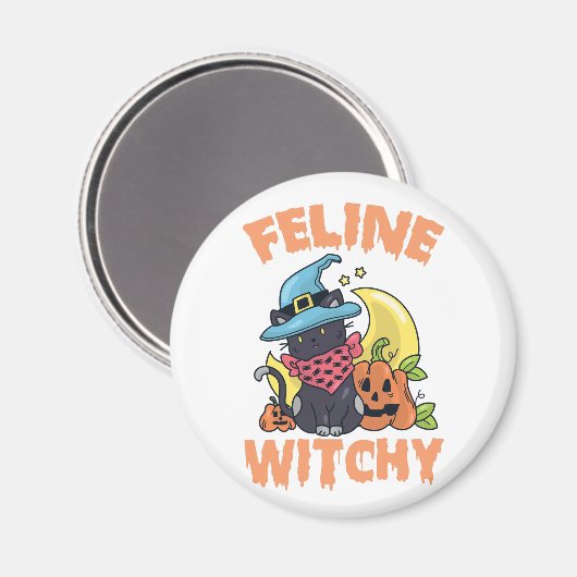 Aimant Feline Witchy Funny Éffrayant Halloween Chat Kitte (Recto/Verso)