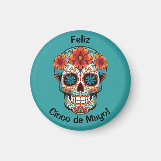 Aimant Feliz Cinco de Mayo ! Crâne à sucre (Devant)