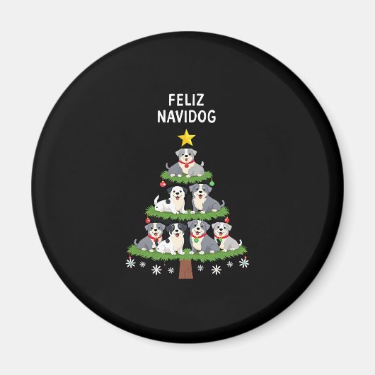 Aimant Feliz Navidog Christmas Dog T-Shirt, Funny Cute Xm (Devant)