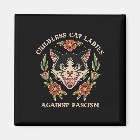 Aimant Feminist Funny Cat Lady Against Fascism 2024 (Devant)