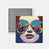 Aimant Femme Abstraite en lunettes de soleil avec réflexi (Recto/Verso)