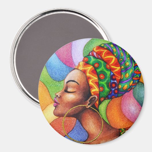 Aimant Femme africaine avec cire tissu traditionnel (Recto/Verso)