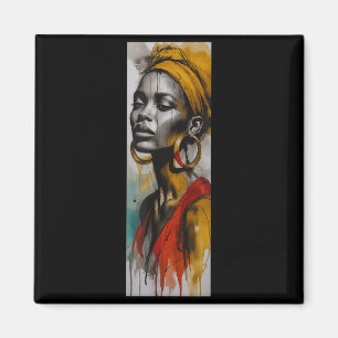 Aimant Femme africaine élégante foulard tête aquarelle ar