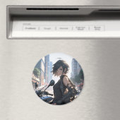 Aimant Femme Anime à vélo centre-ville (In Situ (Lave-vaisselle))