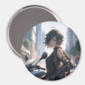Aimant Femme Anime à vélo centre-ville (Recto/Verso)