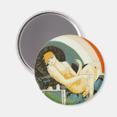 Aimant Femme Art Déco vintage sur canapé, Chompre (Recto/Verso)