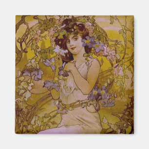 Aimant Femme Art nouveau avec Clematis