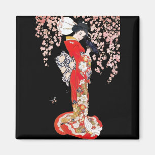Aimant Femme asiatique avec la nuit de fleurs de cerisier