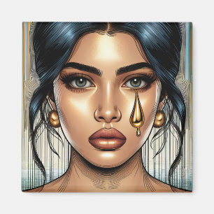 Aimant Femme assez triste avec une larme d'or