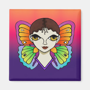 Aimant Femme aux ailes papillon brillantes et colorées