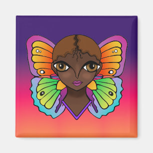 Aimant Femme aux ailes papillon brillantes et colorées