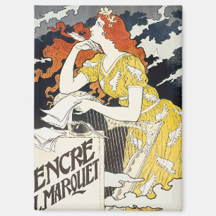 Aimant Femme aux Cheveux Rouges Robe Jaune Art Nouveau Cl