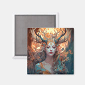 Aimant Femme Avec Antlers Imaginaire Art (Recto/Verso)