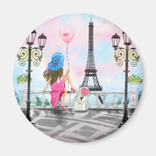 Aimant Femme avec ballon rose à Paris
