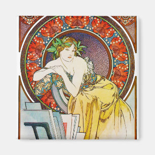 Aimant Femme avec du pavot, Mucha