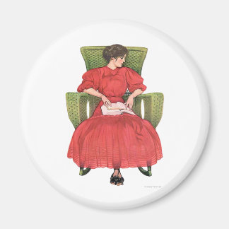 Aimant Femme avec livre, Chaise verte