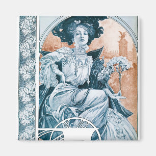 Aimant Femme avec Rose, Mucha