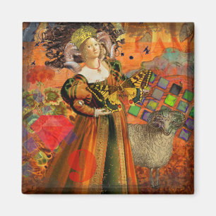 Aimant Femme Bélier Orange : Collage d'art antique gothiq