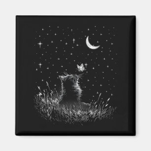 Aimant Femme Cottagecore Floral Papillon Chat Noir
