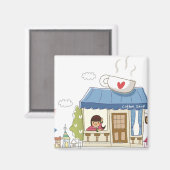 Aimant Femme dans un café (Recto/Verso)