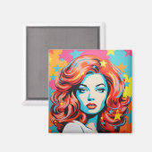Aimant Femme d'art pop coloré (Recto/Verso)
