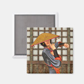 Aimant Femme de combat asiatique (Recto/Verso)