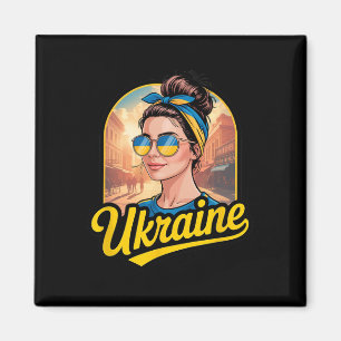 Aimant Femme de style rétro ukrainien Graphique Fierté cu