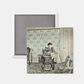 Aimant Femme des années 1890 à la machine à coudre (Recto/Verso)