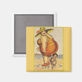 Aimant Femme drôle et grosse sur la plage (Recto/Verso)