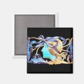 AIMANT FEMME ÉLÉGANT BEAUTÉ BIJOU /DAME,RUBAN BLEU,FLEURS (Recto/Verso)