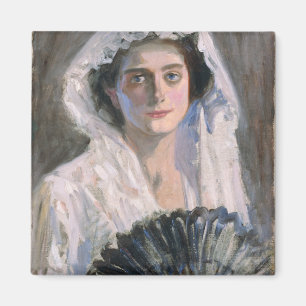Aimant Femme élégante avec un ventilateur noir (Fujishima