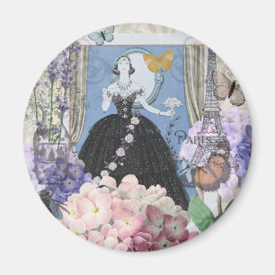 Aimant Femme élégante bleue Robe florale Chic