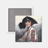 Aimant Femme en blouse brodée (Recto/Verso)