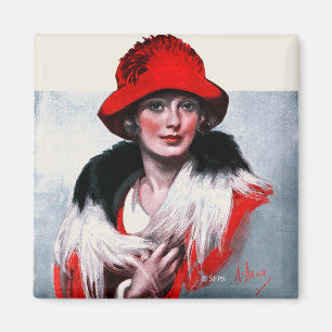 Aimant Femme en Casquette rouge