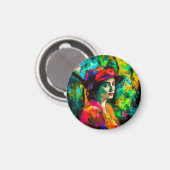 Aimant Femme en Casquette rouge (Recto/Verso)