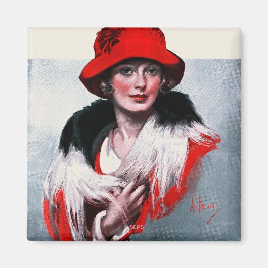 Aimant Femme en Casquette rouge (Devant)
