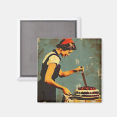 Aimant Femme et gâteau Vintage (Recto/Verso)