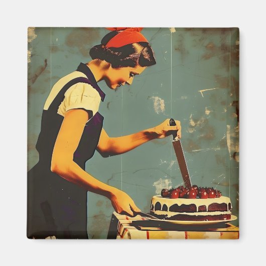 Aimant Femme et gâteau Vintage (Devant)