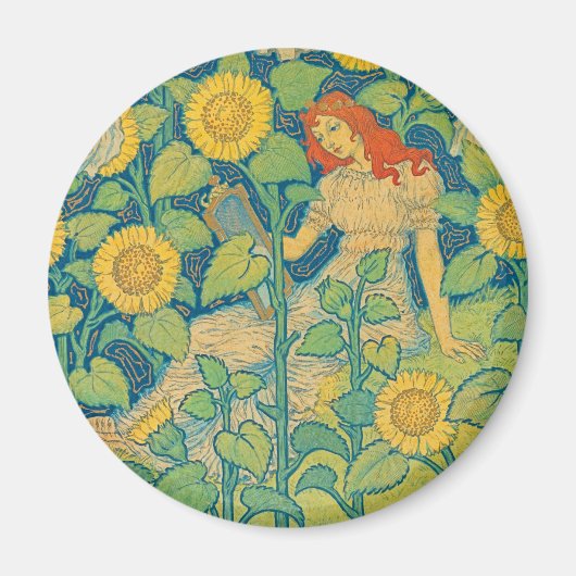 Aimant Femme-fille de fleurs dans le jardin de tournesol (Devant)