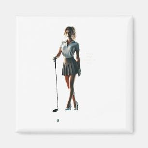 Aimant Femme Golfeuse Tenant Un Club De Golf Et Portant U